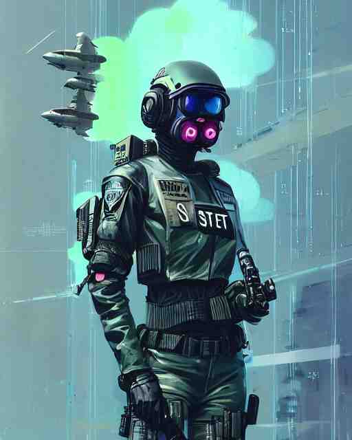 detailed neon female swat officer flying a jet, cyberpunk futuristic, neon, reflective puffy coat, decorated with traditional japanese by ismail inceoglu dragan bibin hans thoma greg rutkowski alexandros pyromallis nekro rene margitte, wide angle, illustrated, perfect face, fine details, realistic shaded, fine - face, pretty face 