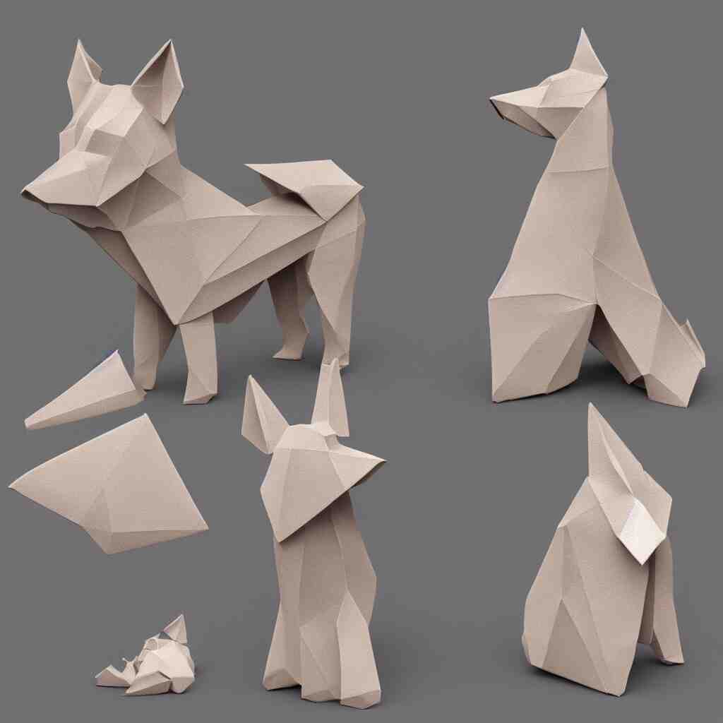 3 d rendering of japanese cardboard origami of simple shape of german shepherd, 2 d image, trending on artstation 