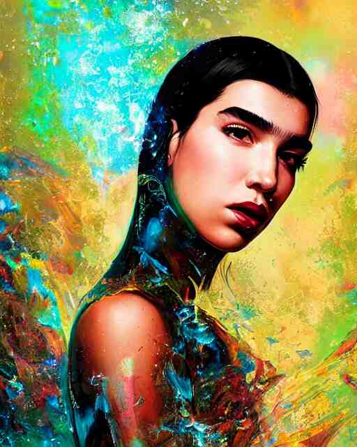 portrait of dua lipa, by petros afshar, sabbas apterus, brian sum, ross tran, shattered glass, bubbly underwater scenery, radiant light