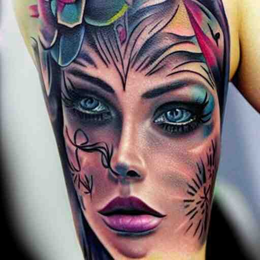 tattoo on female face, epic, colorful, beautiful, intricate detail