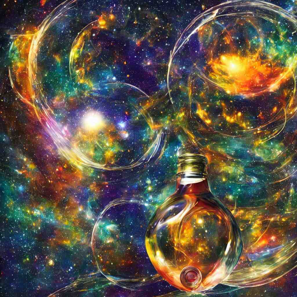 the universe contained within a bottle, in a style of midjourney 