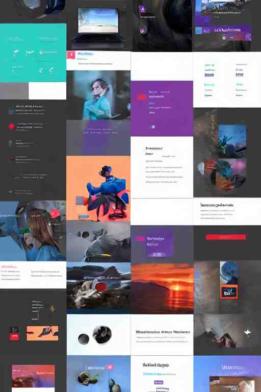 website layout for digital artist, clean modern colorful ui 