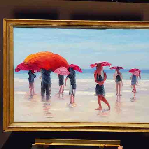 a painting of people on a beach with umbrellas, a detailed painting by Emily Mason, featured on tumblr, action painting, detailed painting, oil on canvas, painterly