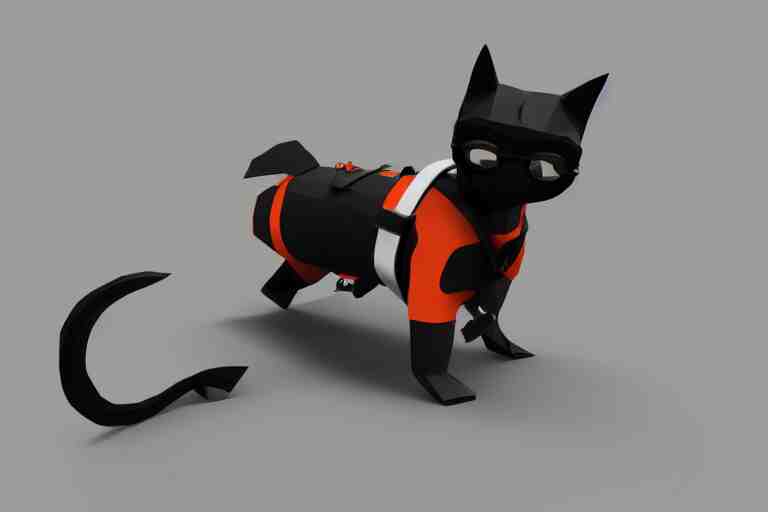 a cat dressed as a scuba diver swimming underwater, low poly, render, blender, low polygon, creepy, vast,