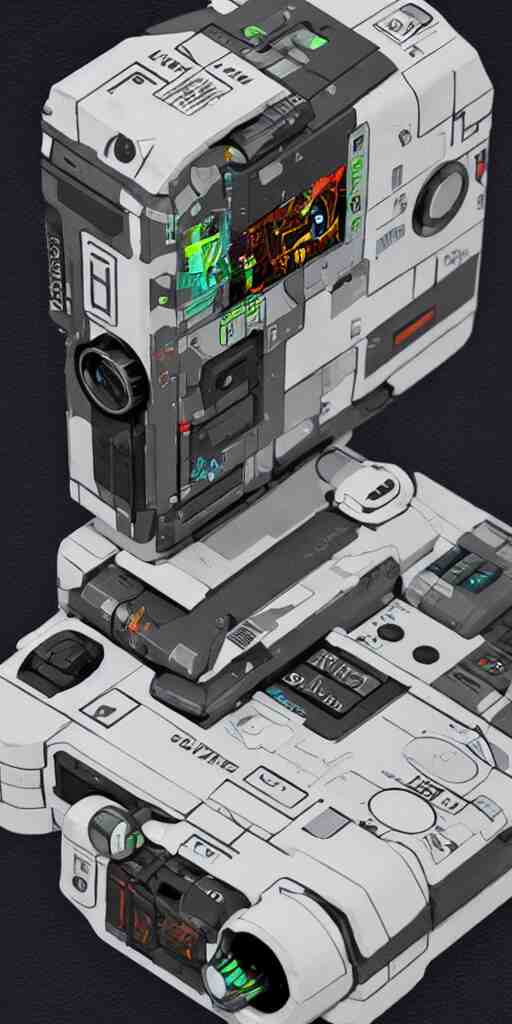 an extremely complex and advanced cyberpunk gameboy, style of Aperture Science