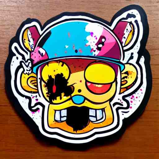 die cut sticker, tony chopper wearing a strawhat, splatter paint 