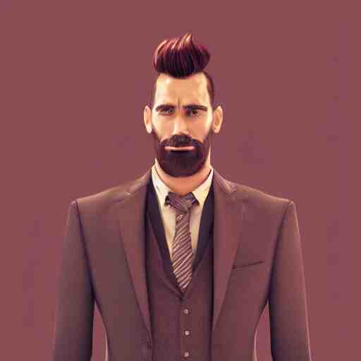 haracter concept of a rich daddy, 3 6 years old, wear suits, stubble, cramel hair, symmetrical character concept art, rendered in octane, trending by artstation, artbreeder 