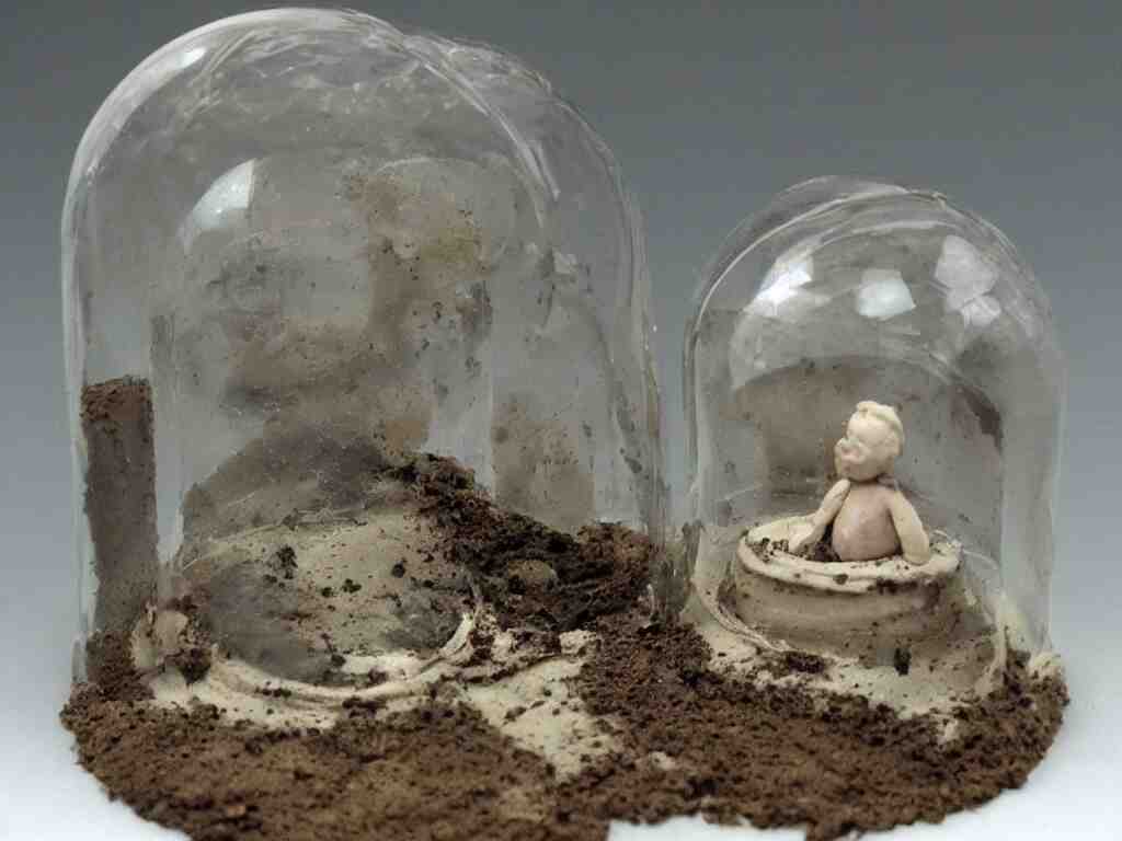 miniature 3d clay melt fat human dirty grime and fith in a glass dome!dream miniature 3d clay melt fat human dirty grime and fith in a glass dome