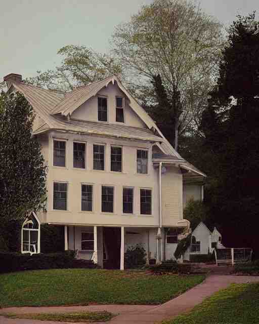 the exterior of a house in devonshire that was built in the 1 9 7 0 s and is rumoured to be haunted, painterly, offset printing technique, photographed on kodachrome by brom, robert henri, walter popp, cinematic lighting, various refining methods, micro macro autofocus, ultra definition, award winning photo 