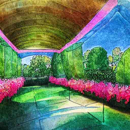 delicate garden on paper floating puffy vines botanical herbarium botanic watercolors iridescent 8 k wide angle realistic artstation italian rainbow colonnade oak pine liberty architecture pompeii 