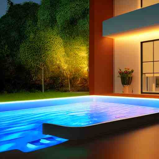 govee hue led strip lighting, swiming pool, scene, colourful, 8 k, unreal engine, realistic, house and home, 