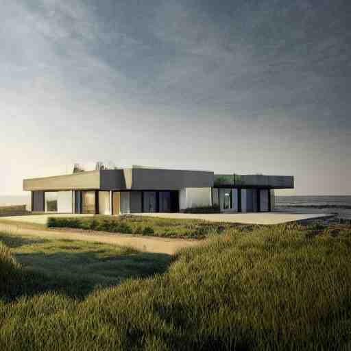 a modern country house in a landscape with an ocean view, hdr, trending on artstation, 8 k 