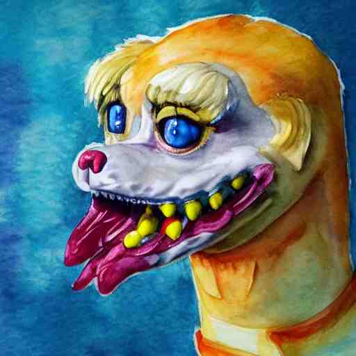 water color on paper, chica animatronic portrait, highly detailed, artstation, masterpiece, award - winning, 