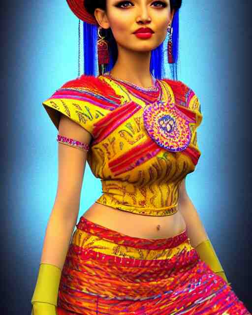 a beautiful cute girl wearing modern stylish costume in the style of Assamese bihu mekhela sador gamosa design, commercial fashion design art by Victor Nizovtsev and Josephine Wall, face by artgerm and daz3d genesis iray, cinematic lighting, medium shot, mid-shot, slim female figure ramp walk model pose, highly detailed, trending on Artstation, Unreal Engine 4k, cinema 4d ray traced 8k fabric texture details, octane render, diffused natural skin glow