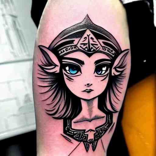 tattoo design, stencil, portrait of princess zelda by artgerm, 