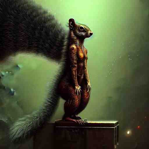 a highly detailed long shot photo of cyberpunk mechanical squirrel character by ayami kojima, beksinski, giger, intricate, digital painting, artstation, intricate, concept art, smooth, sharp focus, illustration 