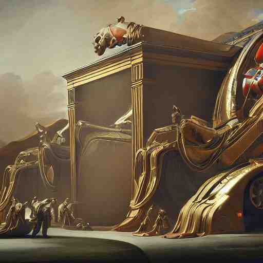 sci-fi car dynamic organic forms structure car and wall structure in the coronation of napoleon painting by Jacques-Louis David ceramic metal material shiny gloss water reflections search pinterest keyshot product render 4k