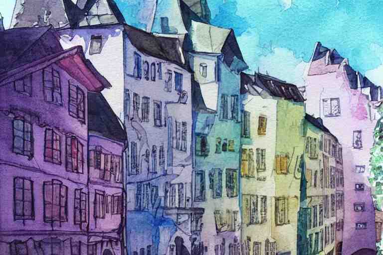 !! watercolor!! luxemburg in a sunny day, artwork by tooth wu, colorful contrast,!!!! very coherent!!!!, dark shadow, thick lineart 