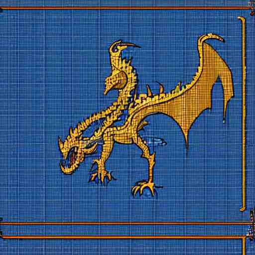 blueprint of a fantasy dragon pixel art 