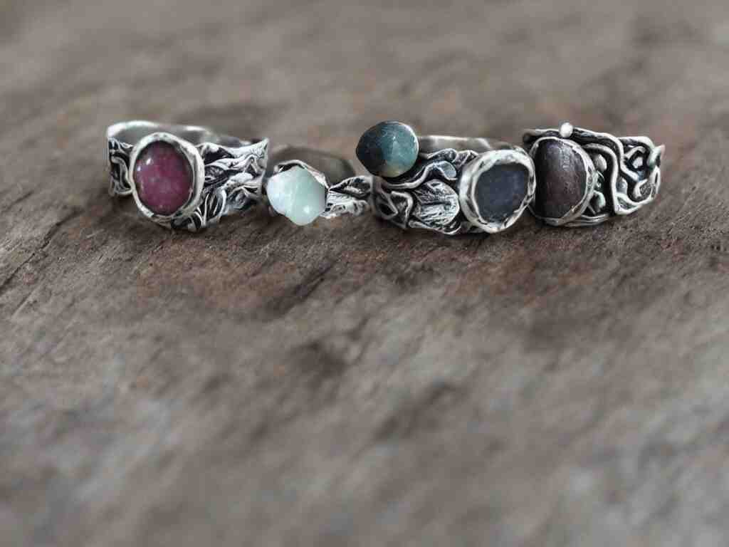 rustic hand made rings hand crafted from silver and natural gemstones