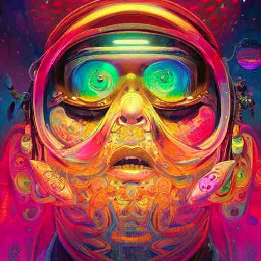 An extremely psychedelic experience, colorful, surreal, dramatic lighting, cosmonaut, LSD, face, detailed, intricate, elegant, highly detailed, digital painting, artstation, concept art, smooth, sharp focus, illustration, art by Sam Spratt, Dan Mumford, Artem Demura and Alphonse Mucha