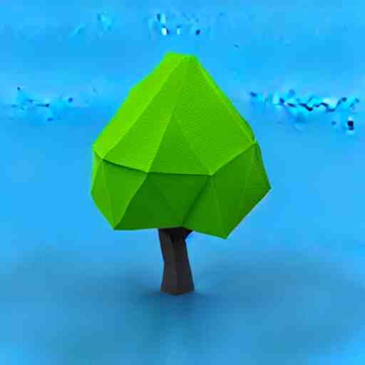 a 3d low poly object of just a small green tree on the blue background