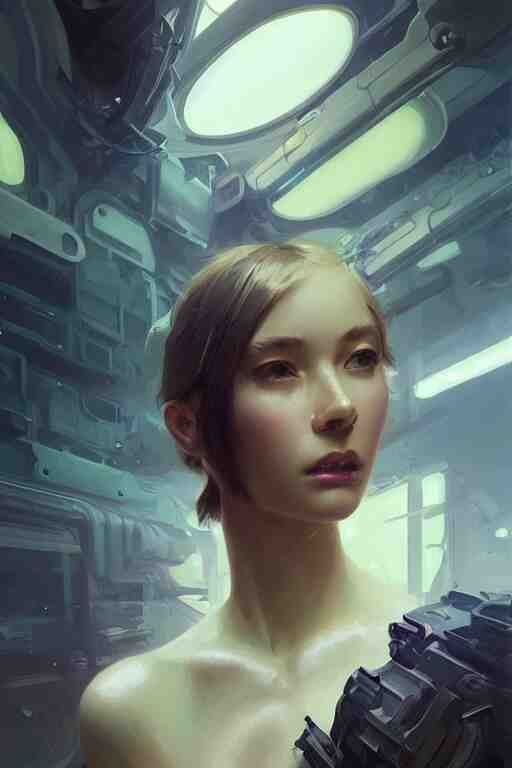 portrait futuristic beautiful female army navy, at inside of a future submarine, ssci-fi, fantasy, intricate, very very beautiful, elegant, human anatomy, neon light, highly detailed, digital painting, artstation, concept art, soft light, hdri, smooth, sharp focus, illustration, art by tian zi and craig mullins and WLOP and alphonse mucha