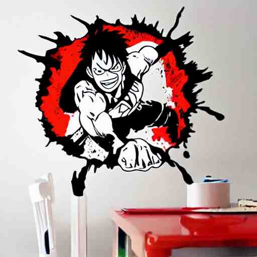 die cut sticker, luffy is superman, splatter paint on paper 