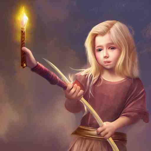 A young mage with blonde hair holding a magical wand. Fantasy, digital painting, HD, 4k, detailed.