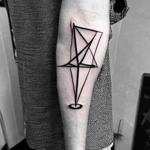 simple inner bicep tattoo of intersecting triangle outlines in outer space