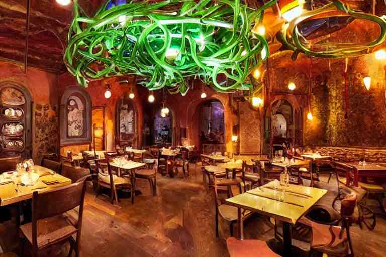 magical restaurant serving tentacle-spaghetti to wizards