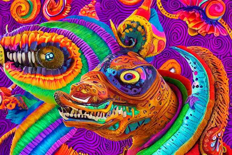 Alebrijes” full body portrait, 3-D 8k , digital art, Mexican folk art, cute single animal, contrasting nebula background, Hyperdetailed, Martin Sandiego, Julia Fuentes, Adi Granov