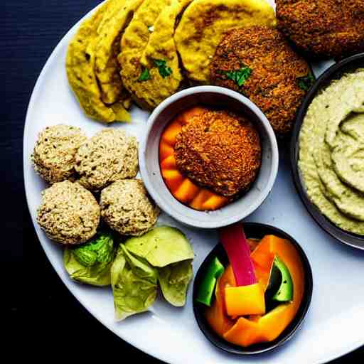 a hummus plate with falafel, food photography 