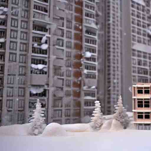 a snow globe diorama with a soviet apartment building in it, brutalism, isometric, physically based rendering, 1 9 9 0's 