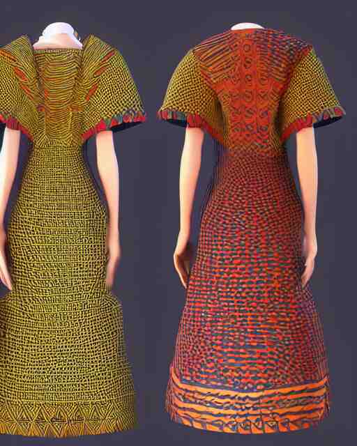 marvelous designer 3d render Assamese bihu mekhela sador pattern gamosa style fashion costume design, D&D futuristic retrofuturistic-sci-fi dynamic, modern stylish glamour body hugging cosplay, highly inventive pattern cutting, cgsociety, unreal engine 8k