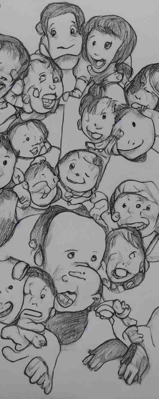 a baby's awkward crayonlinedrawing of good friends 