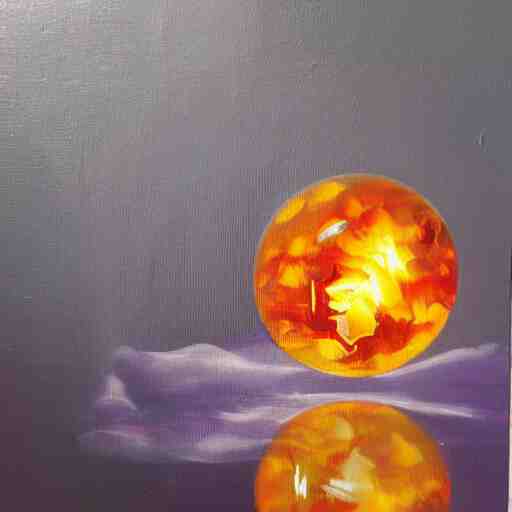 soap bubble with fireball inside, oil painting