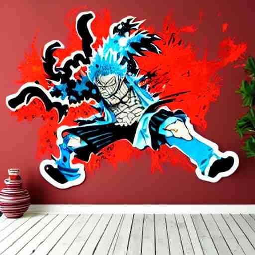 die cut sticker, gatling attack by luffy, splatter paint 