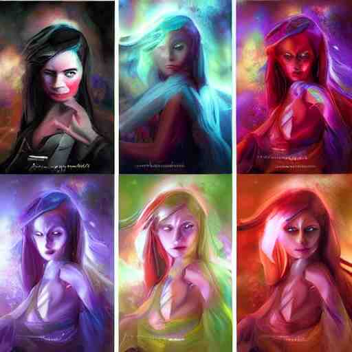a fantastic vibrant mixed pastels 3 d painting of a somber female sorceress under a cloudy rainstorm weather, anaglyphy effect, cgsociety # conceptart cg, # oc, by vanessa lemen by charlie bowater by jeff easley by stephanie hans in deep space by ross tran by vanessa lemen by nasa hubble space telescope images 