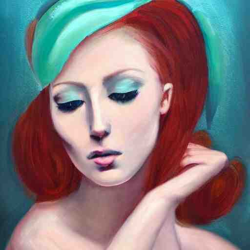 romantic painted portrait of a modern woman. has a bit of cyan and pink. masterpiece 