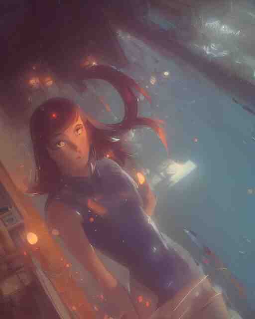 Under Water, Full shot, Atmospheric lighting, By Makoto Shinkai, Stanley Artgerm Lau, WLOP , Rossdraws, James Jean, Andrei Riabovitchev, Marc Simonetti, krenz cushart, Sakimichan, D&D trending on ArtStation, digital art.