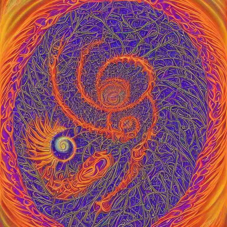 portrait of a person psychedelic fractal soul on fire deep space galaxy fibonacci lateralus within award winning painting by alex grey symmetrical 