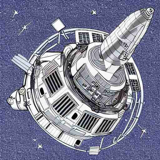 detailed spacecraft in the style of chris bjerre 