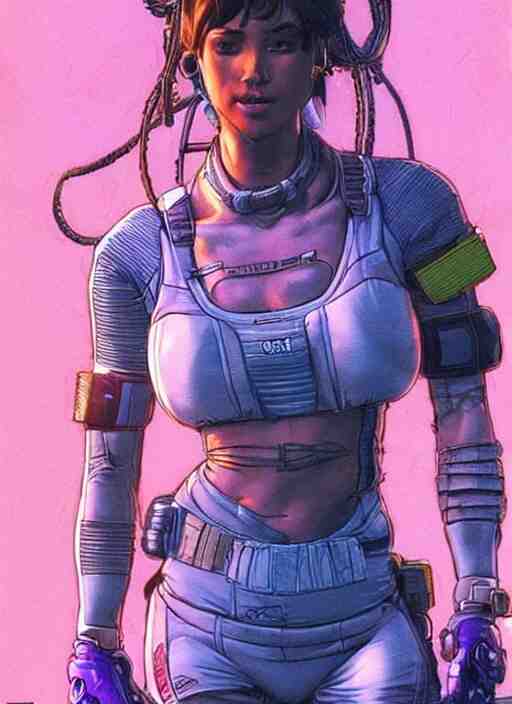 apex legends cyberpunk fitness babe. concept art by james gurney and mœbius. gorgeous face. 