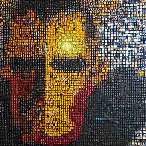 a portrait of iron man, made of a lot of nespresso capsules, mosaic 