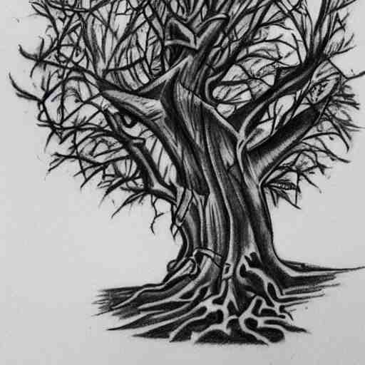 tattoo sketch of Tree, high detail