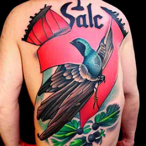 tatoo ink cyber a swallow with a black beard wearing an athletic bilbao shirt, high detailed 