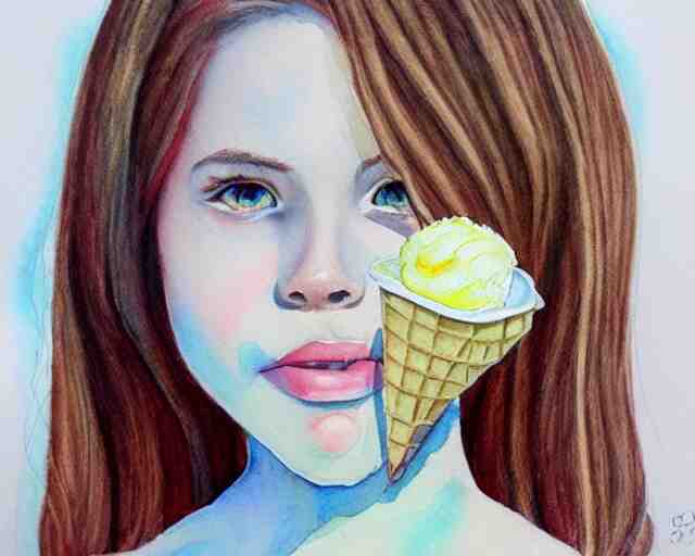 a girl with the ice cream watercolor colored pencil painting trending on artstation 