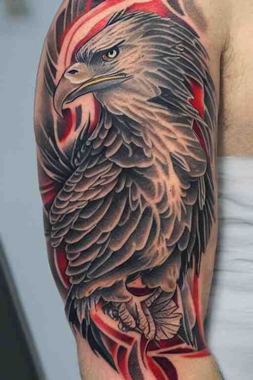 traditional American tattoo of an eagle with a fish in its talons by Samuele Briganti