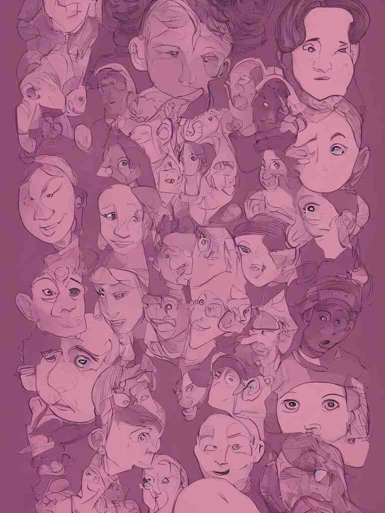 pink faces filling the page by disney concept artists, blunt borders, golden ratio, beautiful light 